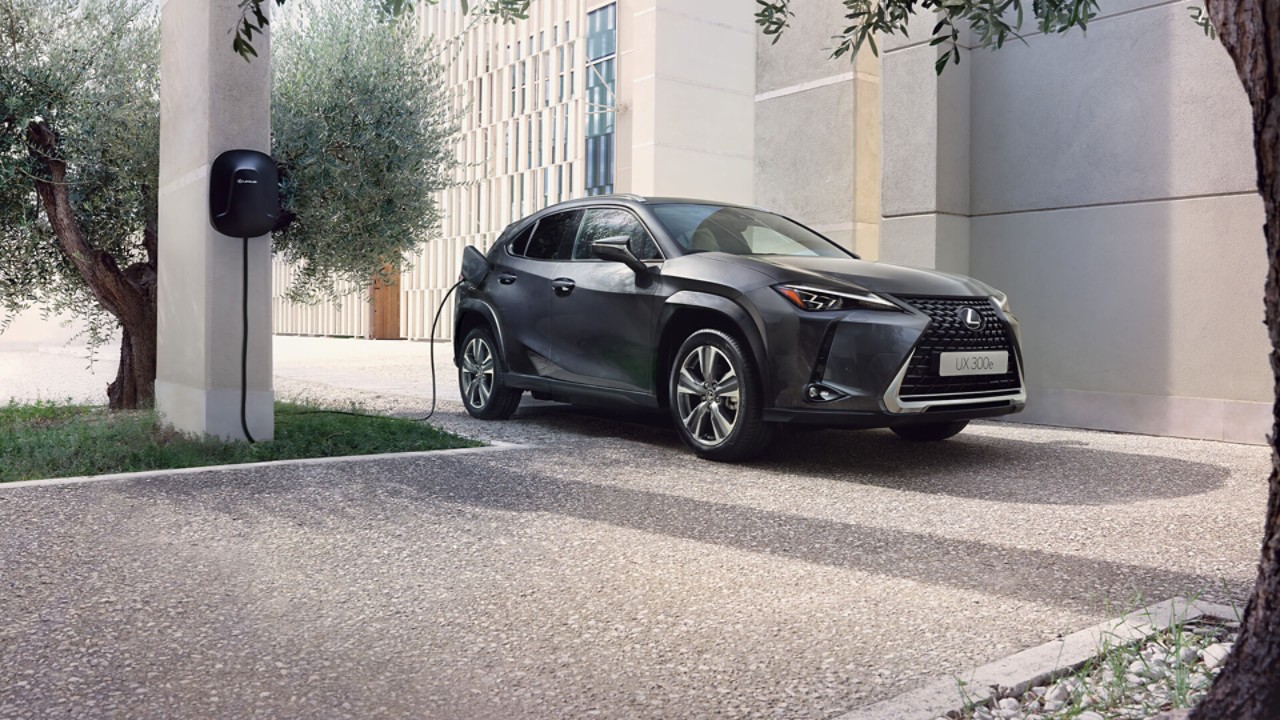 Lexus UX 300e being charged outside